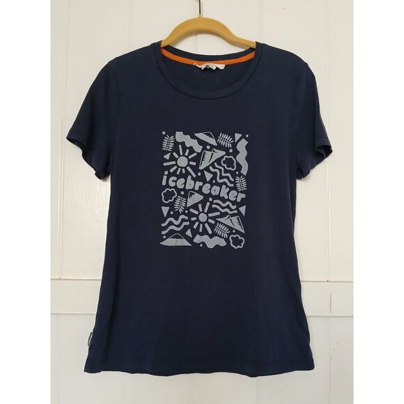 Icebreaker Tencel IB Origins Graphic T Shirt Womens M Navy Blue Short Sleeve - Picture 1 of 14